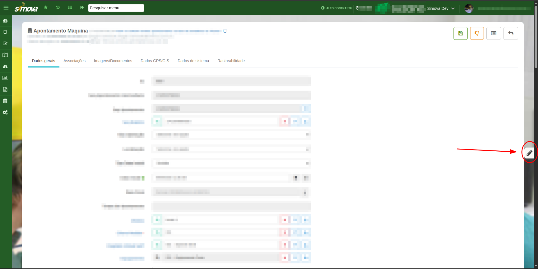 Abrindo o componente de anotações em um registro CRUD